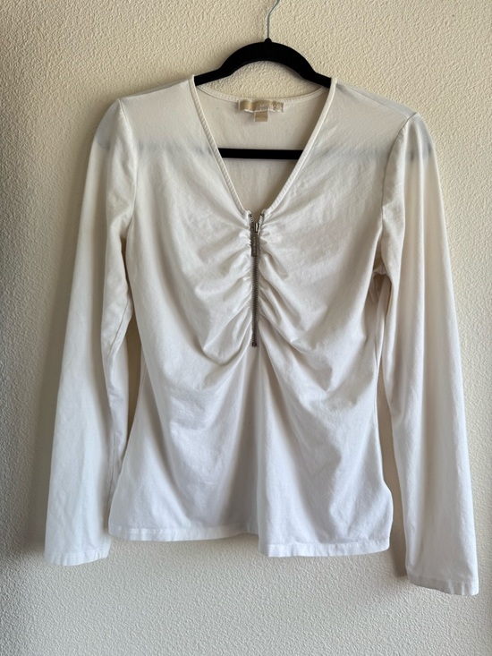 Michael Kors Tops - Michael Kors Long-Sleeve Ruched V-Neck Top with Front Zip